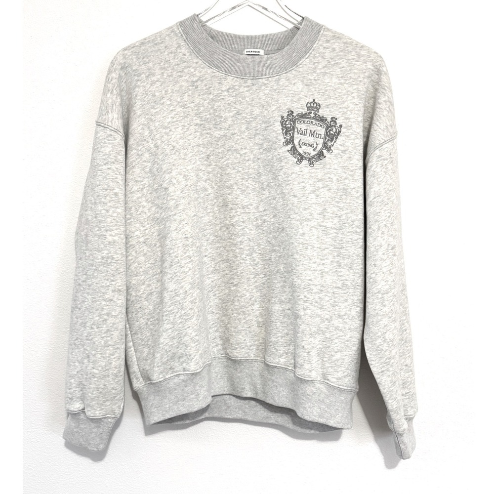 Abercrombie & Fitch Oversized Vail Mountain Graphic Crew Sweatshirt Heather Gray